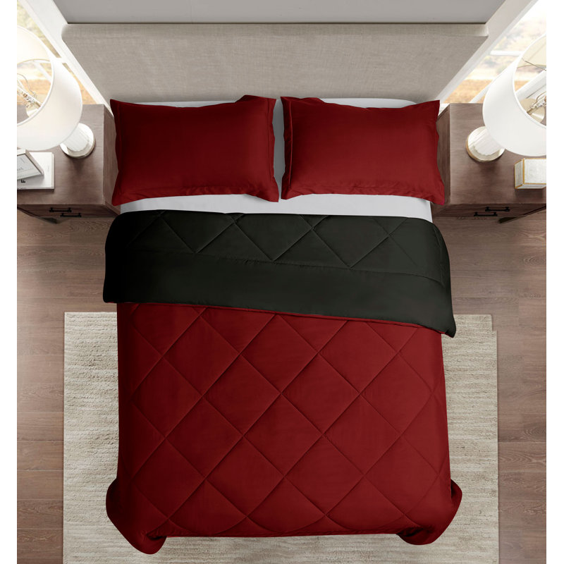 Down Alternative Comforter Set (Queen, Black/Red) - Reversible Bed popular